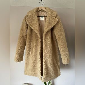 Abercrombie & Fitch Mid Length Teddy Coat Tan